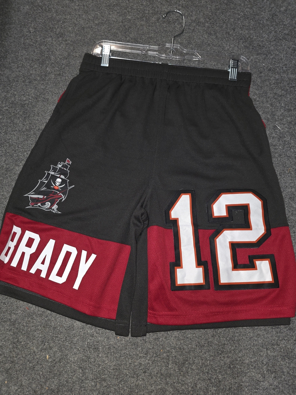 Youth Tampa Bay Buccaneers 'Brady 12' Black & Red Athletic Shorts